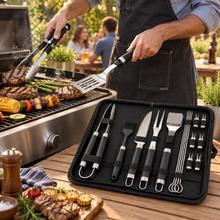 Complete BBQ Grilling Tool Set with Carrying Case – XL Outdoor Grill Utensil Kit with Tongs, Spatula, Fork, Knife, Skewers & Accessories