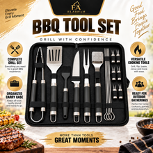 Complete BBQ Grilling Tool Set with Carrying Case – XL Outdoor Grill Utensil Kit with Tongs, Spatula, Fork, Knife, Skewers & Accessories