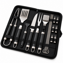 Complete BBQ Grilling Tool Set with Carrying Case – XL Outdoor Grill Utensil Kit with Tongs, Spatula, Fork, Knife, Skewers & Accessories