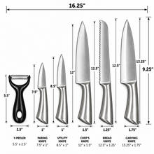 6-Piece Stainless Steel Kitchen Knife Set with 5 Assorted Knives & Y-Peeler – Silver & Black