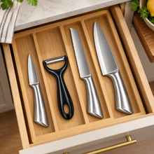 4-Piece Stainless Steel Kitchen Knife Set with Chef Knife, Serrated Knife, Paring Knife & Y-Peeler – Silver & Black