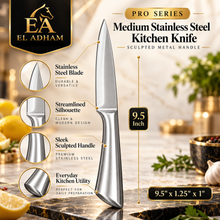 PRO SERIES Medium Stainless Steel Kitchen Knife with Sculpted Metal Handle – 9.5 Inch