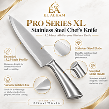 PRO SERIES XL Stainless Steel Chef’s Knife with Sculpted Metal Handle – 13.25-Inch All-Purpose Kitchen Knife