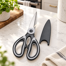 8-Inch Stainless Steel Multi-Purpose Kitchen Scissors with Protective Blade Cover – Black & Gray