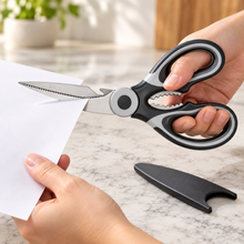 8-Inch Stainless Steel Multi-Purpose Kitchen Scissors with Protective Blade Cover – Black & Gray