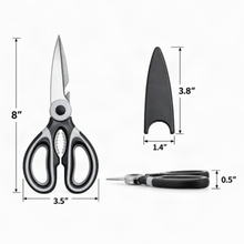 8-Inch Stainless Steel Multi-Purpose Kitchen Scissors with Protective Blade Cover – Black & Gray