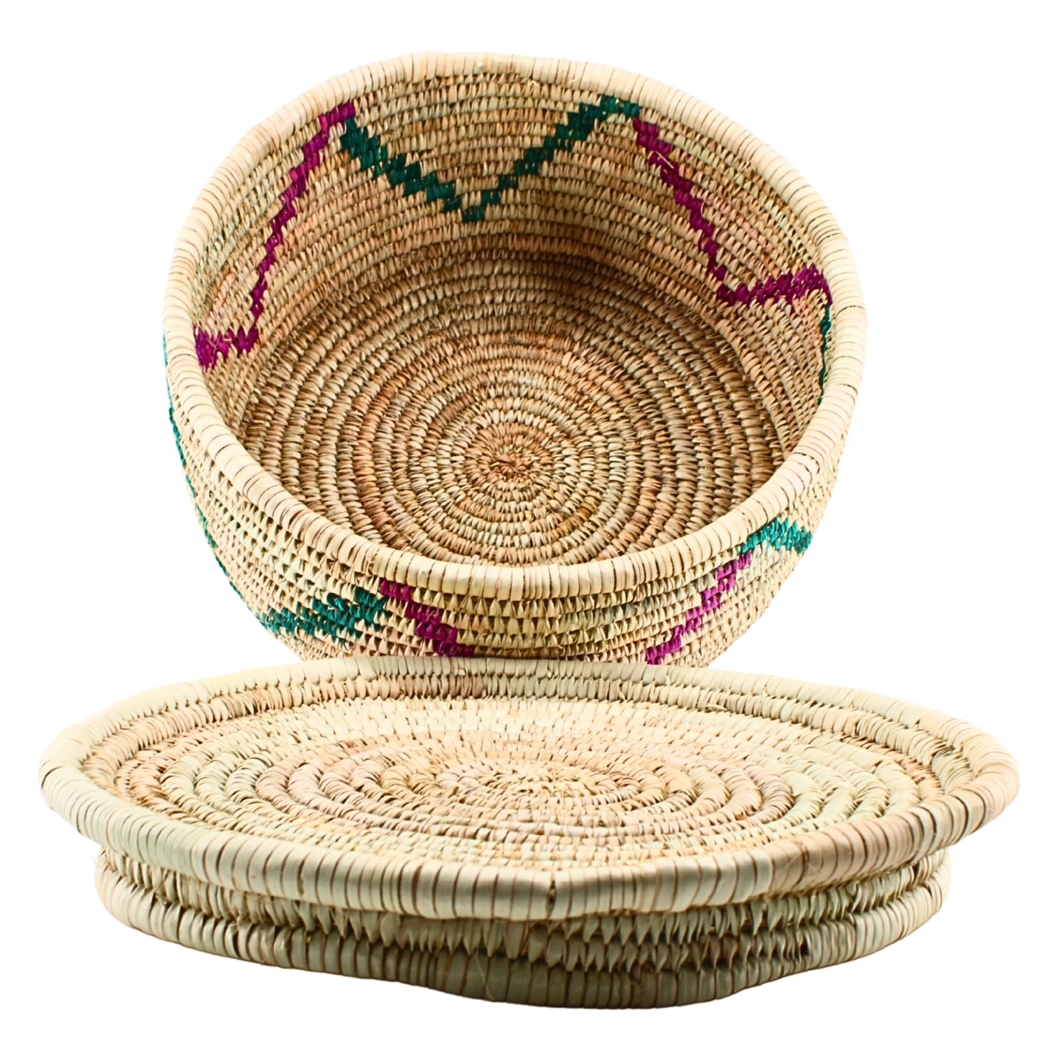 Decorated Round Rattan Bread Box with Lid