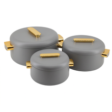 Heat-Retaining Gray Insulated Casserole Set - Gold Handle 3-Piece Collection 1/2/3.5L