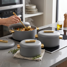 Heat-Retaining Gray Insulated Casserole Set - Gold Handle 3-Piece Collection 1/2/3.5L