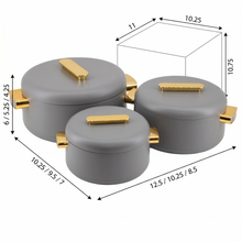 Heat-Retaining Gray Insulated Casserole Set - Gold Handle 3-Piece Collection 1/2/3.5L