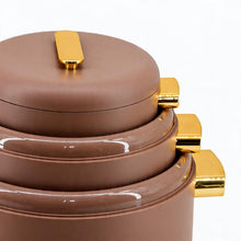 Heat-Retaining Brown Insulated Casserole Set - Gold Handle 3-Piece Collection 1/2/3.5L