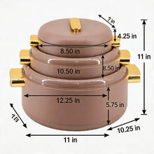 Heat-Retaining Brown Insulated Casserole Set - Gold Handle 3-Piece Collection 1/2/3.5L