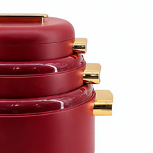 Heat-Retaining Red Insulated Casserole Set - Gold Handle 3-Piece Collection 1/2/3.5L