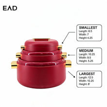 Heat-Retaining Red Insulated Casserole Set - Gold Handle 3-Piece Collection 1/2/3.5L