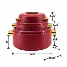Heat-Retaining Red Insulated Casserole Set - Gold Handle 3-Piece Collection 1/2/3.5L