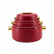 Heat-Retaining Red Insulated Casserole Set - Gold Handle 3-Piece Collection 1/2/3.5L