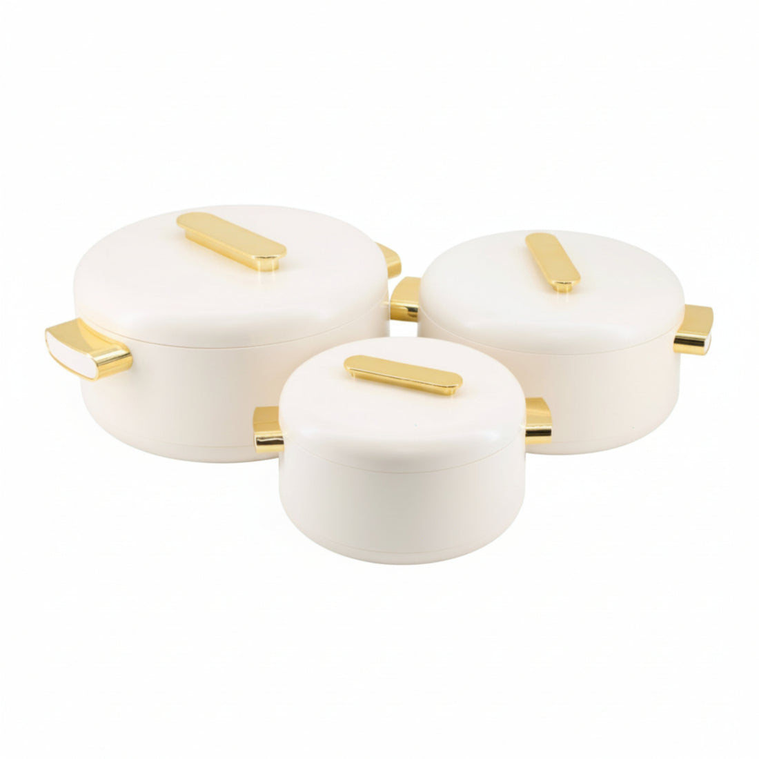 Heat-Retaining Cream Insulated Casserole Set - Gold Handle 3-Piece Collection 1/2/3.5L