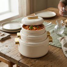 Heat-Retaining Cream Insulated Casserole Set - Gold Handle 3-Piece Collection 1/2/3.5L
