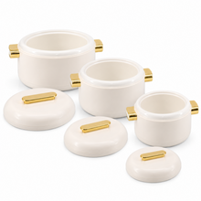 Heat-Retaining Cream Insulated Casserole Set - Gold Handle 3-Piece Collection 1/2/3.5L