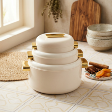 Heat-Retaining Cream Insulated Casserole Set - Gold Handle 3-Piece Collection 1/2/3.5L