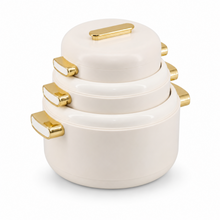 Heat-Retaining Cream Insulated Casserole Set - Gold Handle 3-Piece Collection 1/2/3.5L