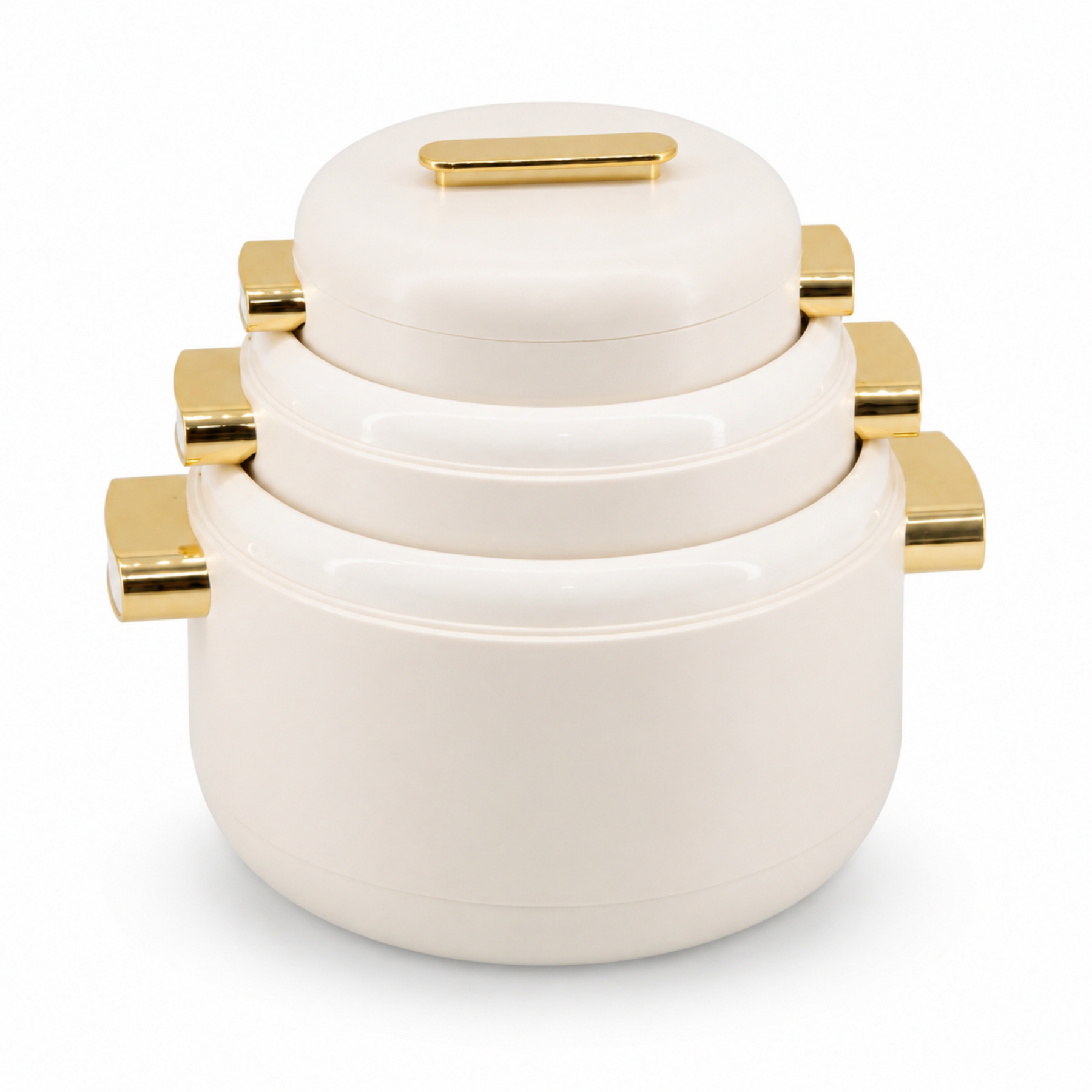 Heat-Retaining Cream Insulated Casserole Set - Gold Handle 3-Piece Collection 1/2/3.5L