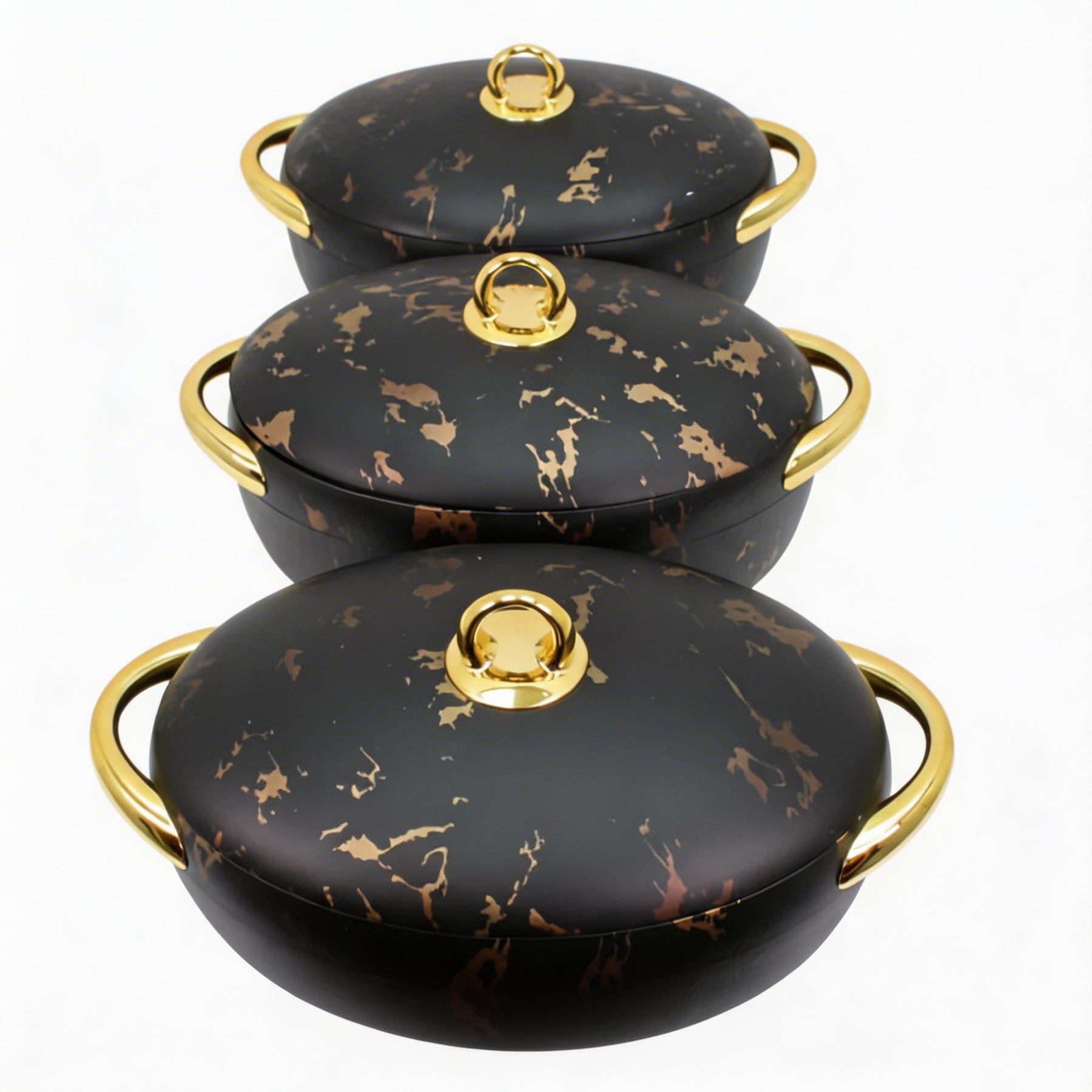 Premium Dining Insulated Casserole Set - 3 PCS Black & Gold with Magnetic-Lock (2.0L, 2.5L, 3.0L)