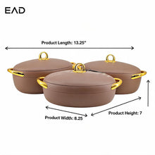Premium Dining Insulated Casserole Set - 3 PCS Brown & Gold with Magnetic-Lock (2.0L, 2.5L, 3.0L)