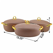 Premium Dining Insulated Casserole Set - 3 PCS Brown & Gold with Magnetic-Lock (2.0L, 2.5L, 3.0L)