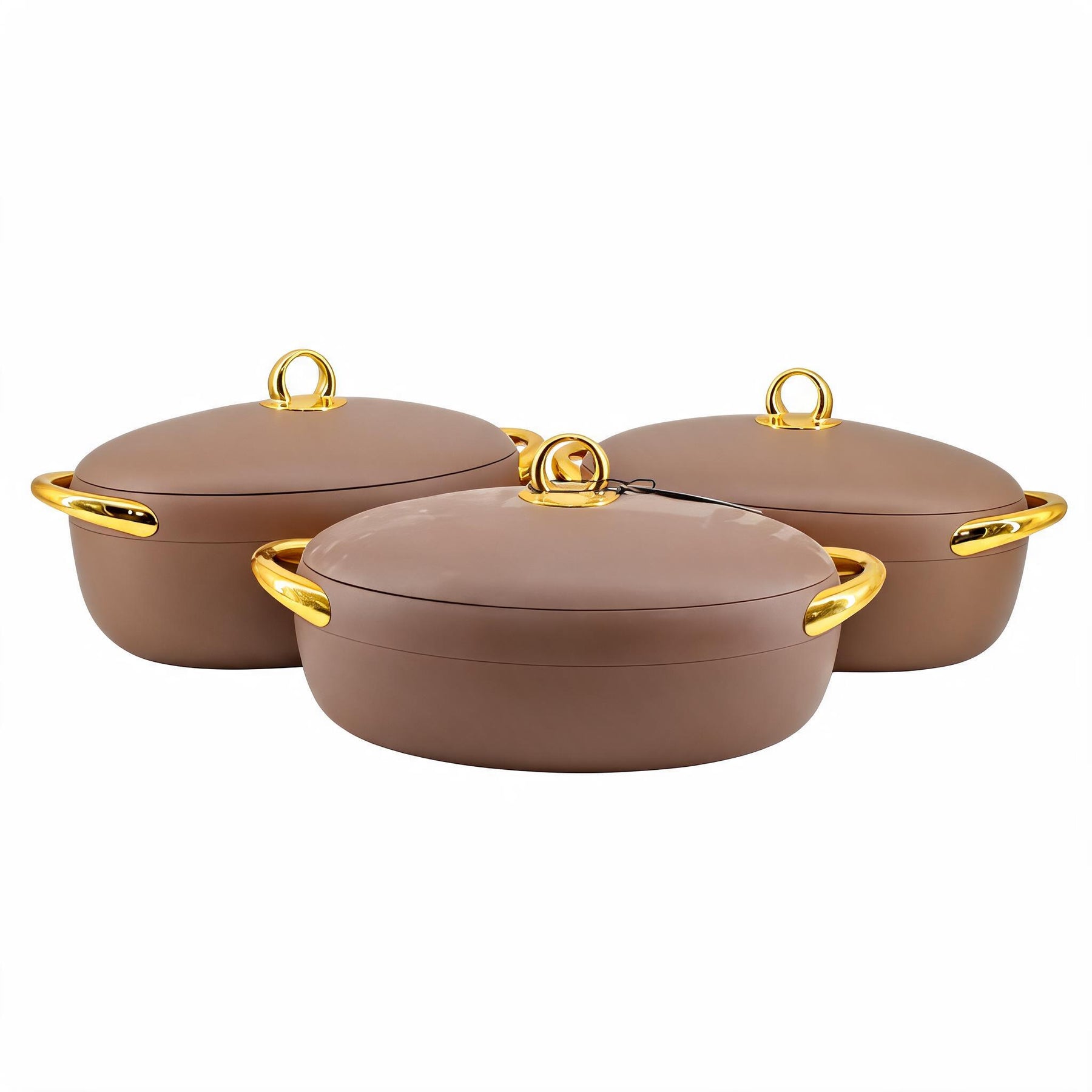Premium Dining Insulated Casserole Set - 3 PCS Brown & Gold with Magnetic-Lock (2.0L, 2.5L, 3.0L)