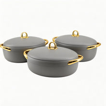 Premium Dining Insulated Casserole Set - 3 PCS Gray & Gold with Magnetic-Lock (2.0L, 2.5L, 3.0L)