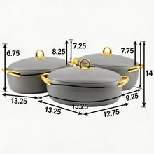 Premium Dining Insulated Casserole Set - 3 PCS Gray & Gold with Magnetic-Lock (2.0L, 2.5L, 3.0L)