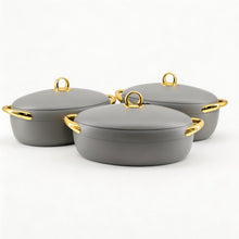 Premium Dining Insulated Casserole Set - 3 PCS Gray & Gold with Magnetic-Lock (2.0L, 2.5L, 3.0L)
