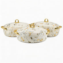 Premium Dining Insulated Casserole Set - 3 PCS Marble White & Gold with Magnetic-Lock (2.0L, 2.5L, 3.0L)