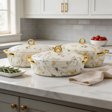 Premium Dining Insulated Casserole Set - 3 PCS Marble White & Gold with Magnetic-Lock (2.0L, 2.5L, 3.0L)