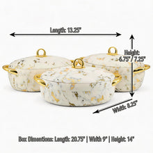 Premium Dining Insulated Casserole Set - 3 PCS Marble White & Gold with Magnetic-Lock (2.0L, 2.5L, 3.0L)
