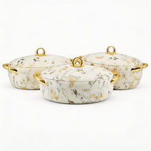 Premium Dining Insulated Casserole Set - 3 PCS Marble White & Gold with Magnetic-Lock (2.0L, 2.5L, 3.0L)