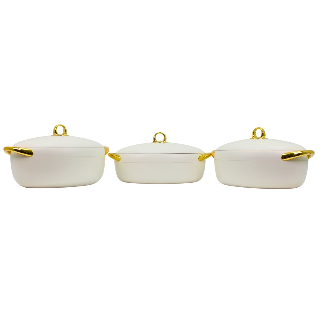Premium Dining Insulated Casserole Set - 3 PCS White & Gold with Magnetic-Lock (2.0L, 2.5L, 3.0L)