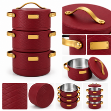 Modern Maroon Insulated Casserole Set for Hot Food - 3-Piece Set 1.5L / 2L / 2.5L