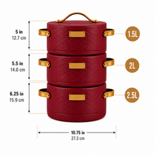 Modern Maroon Insulated Casserole Set for Hot Food - 3-Piece Set 1.5L / 2L / 2.5L