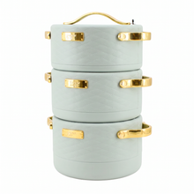 Stylish 3 Pcs Insulated Casserole Pot Set - Sage Color, Gold Accents, 1.5L 2L 2.5L