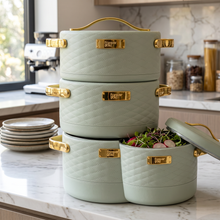 Stylish 3 Pcs Insulated Casserole Pot Set - Sage Color, Gold Accents, 1.5L 2L 2.5L