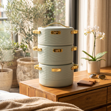 Stylish 3 Pcs Insulated Casserole Pot Set - Sage Color, Gold Accents, 1.5L 2L 2.5L