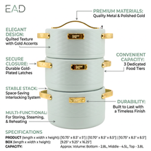 Stylish 3 Pcs Insulated Casserole Pot Set - Sage Color, Gold Accents, 1.5L 2L 2.5L