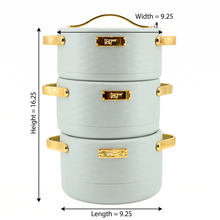 Stylish 3 Pcs Insulated Casserole Pot Set - Sage Color, Gold Accents, 1.5L 2L 2.5L