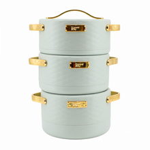 Stylish 3 Pcs Insulated Casserole Pot Set - Sage Color, Gold Accents, 1.5L 2L 2.5L