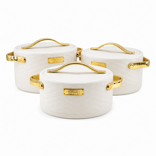 Modern White Insulated Casserole Set for Hot Food - 3-Piece Set 1.5L / 2L / 2.5L