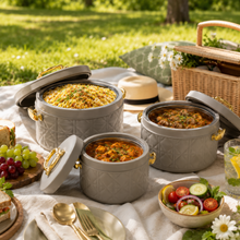 Modern Dark Gray & Gold Insulated Casserole Set – 3-Piece Hot Food Serving Set, 1.0L / 2.5L / 4.0L