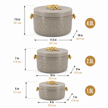 Modern Stylish Dark Gray & Gold Insulated Casserole Bowls - 3 PCS (1.0L / 2.5L / 4.0L)
