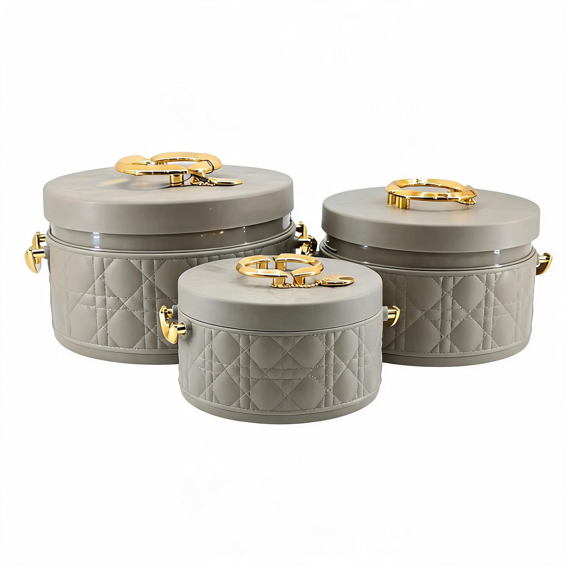 Modern Stylish Dark Gray & Gold Insulated Casserole Bowls - 3 PCS (1.0L / 2.5L / 4.0L)